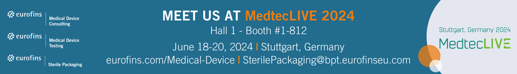 eurofins Medical Device + Sterile Packaging at MedtecLIVE 2024-06-18-20, Stuttgart, Germany, booth 1-812